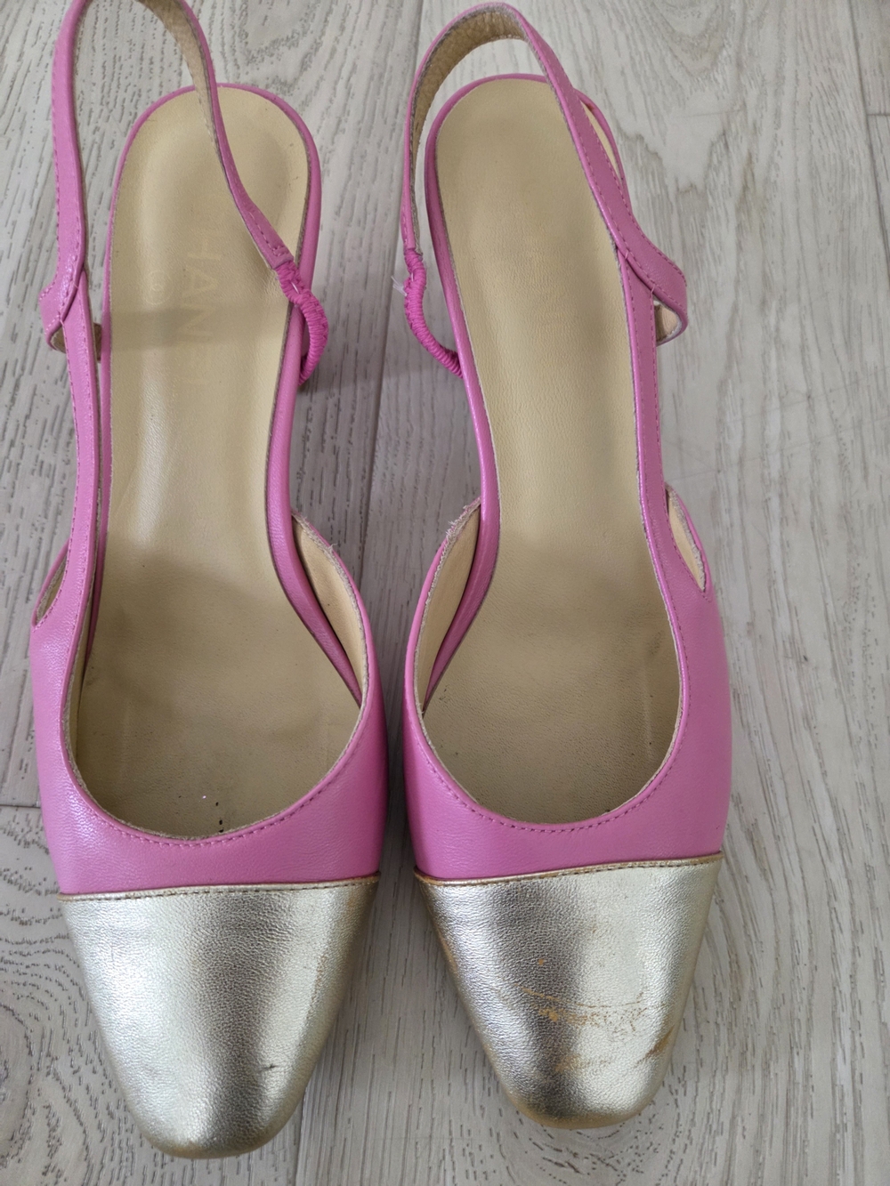 Chanel Pink Slingback Pumps with Gold Cap Toe